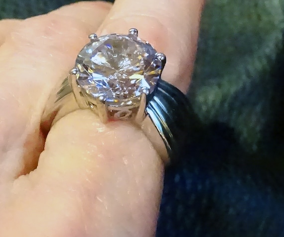 Solitaire CZ Ring, Platinum over Sterling, AAA Qu… - image 1