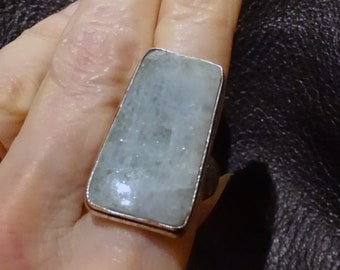 Natural Aquamarine Ring, Handmade Sterling