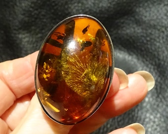 Amber Statement Ring, Natural Baltic Amber, Sterling