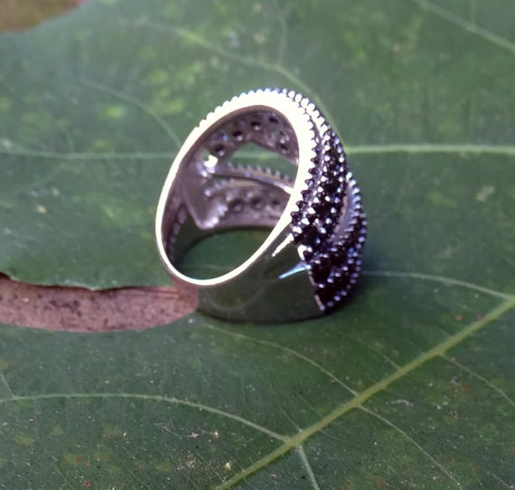 Black Spinel Ring, Statement, Sterling Silver - image 4