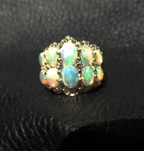 Opal Band Ring, Natural White Zircons, 3.20ctw, S… - image 3