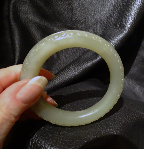 Jade Bangle Bracelet, 56 mm, Antique 1800s - image 7