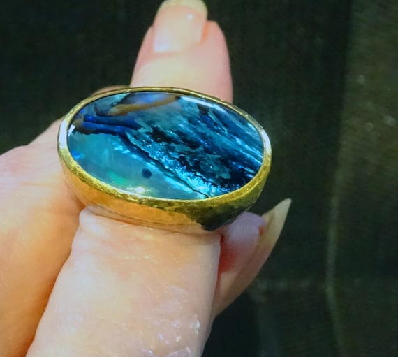 Gurhan Paua Ring, 24K Gold, Sterling Silver, Handmade
