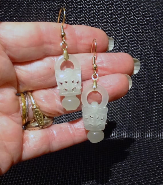 Jade Drop Earrings, Hetian Mutton Fat Nephrite, Qi