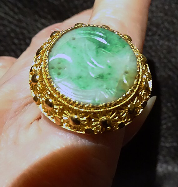 Carved Jadeite Ring, Estate Vintage - image 3