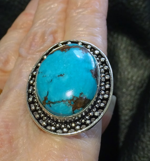 RARE Bisbee Turquoise Ring, Vintage Sterling Hand… - image 2