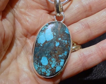 Rare Smokey Bisbee Turquoise Pendant Necklace, Sterling, Vintage