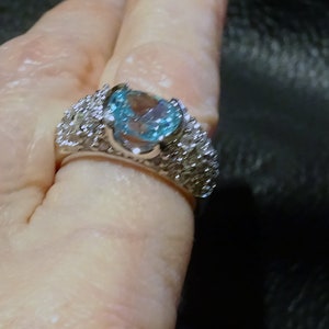 Blue Topaz Solitaire Ring, Sterling Silver, Vintage Jewelry