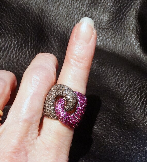 Pink Sapphire Diamond Ring, Chocolate Diamonds - image 6