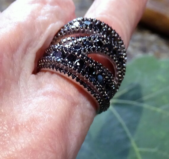 Black Spinel Ring, Statement, Sterling Silver - image 2
