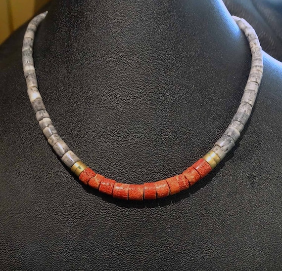 Natural Coral Necklace, Blue and Red Coral, Vintage, … Gem
