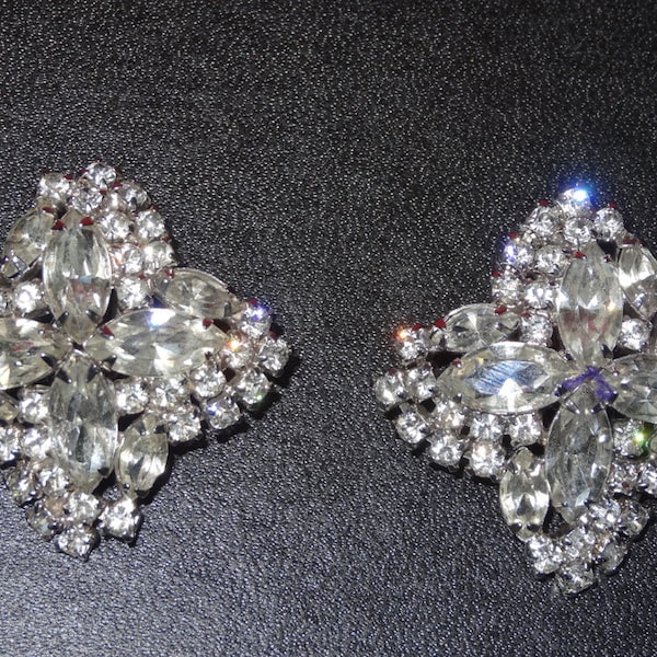 Vintage Rhinestone Earrings Midcentury Clips