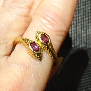 Double Snake Ring, Rhodolite Garnet, Size 6