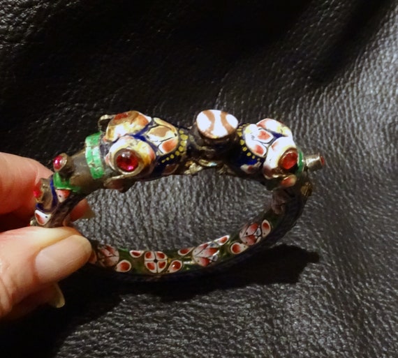 Antique Enamel Bangle Bracelet - image 6