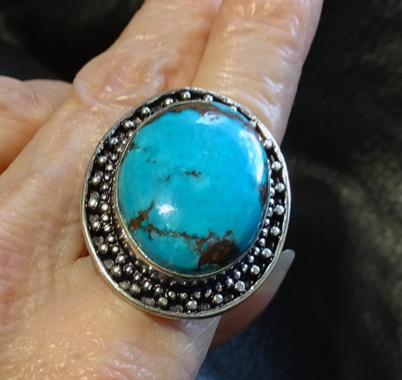 RARE Bisbee Turquoise Ring, Vintage Sterling Hand… - image 6