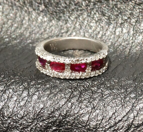 Platinum Ruby Diamond Ring, Natural Rubies - image 5