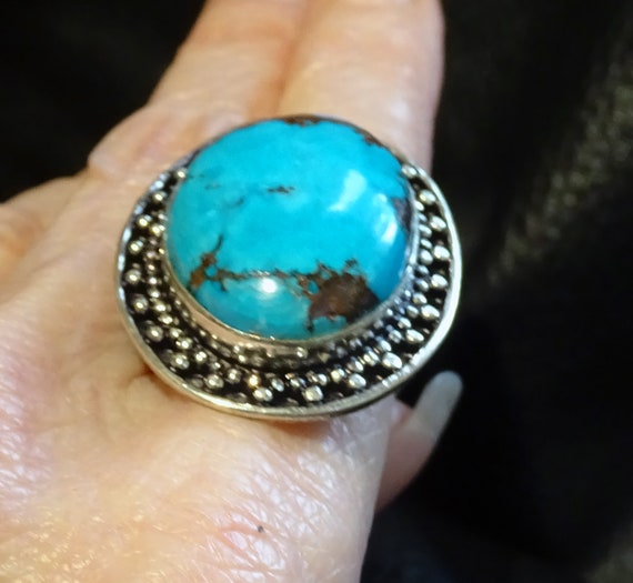 RARE Bisbee Turquoise Ring, Vintage Sterling Hand… - image 8