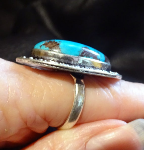 RARE Bisbee Turquoise Ring, Vintage Sterling Hand… - image 7
