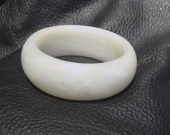 Antique Jade Bangle, White Nephrite, Estate Jewelry