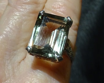 Prasiolite Green Amethyst Ring, Platinum over Sterling Silver