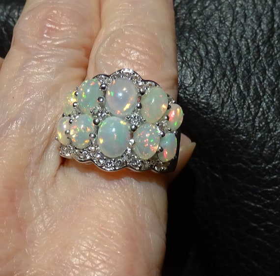 Opal Band Ring, Natural White Zircons, 3.20ctw, S… - image 1