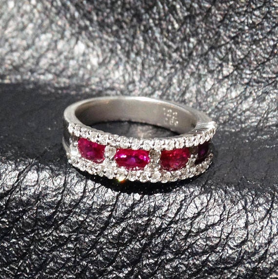 Platinum Ruby Diamond Ring, Natural Rubies