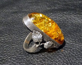 Baltic Amber Ring, Handmade Silver, HUGE Chunky Statement