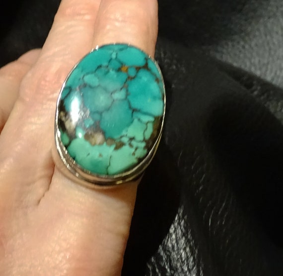 Midcentury Turquoise Ring, Sterling Silver - image 1