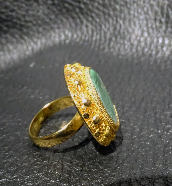 Carved Jadeite Ring, Estate Vintage - image 6