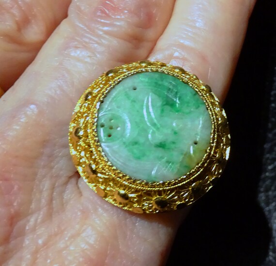 Carved Jadeite Ring, Estate Vintage - image 8