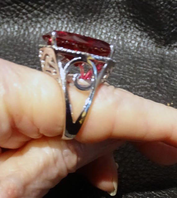 Ruby Solitaire Ring, Platinum over Sterling, Lab … - image 3