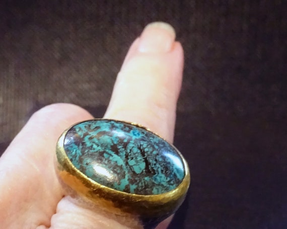 Gurhan Chrysocolla Ring, 24K Gold Sterling Silver, Designer