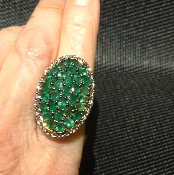 Genuine Emerald Ring, Palladium Sterling 18K Gold