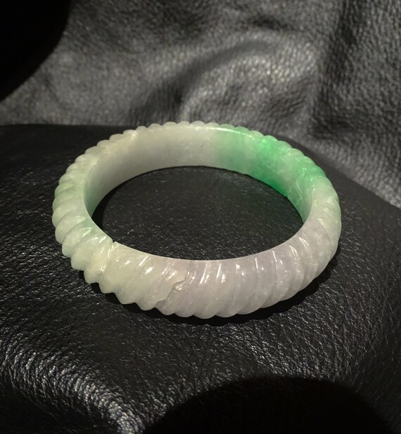 Jade Bangle Bracelet, Carved Jadeite Gem