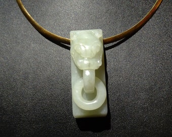 Jade Pendant Necklace, Hetian Nephrite Dragon, Antique