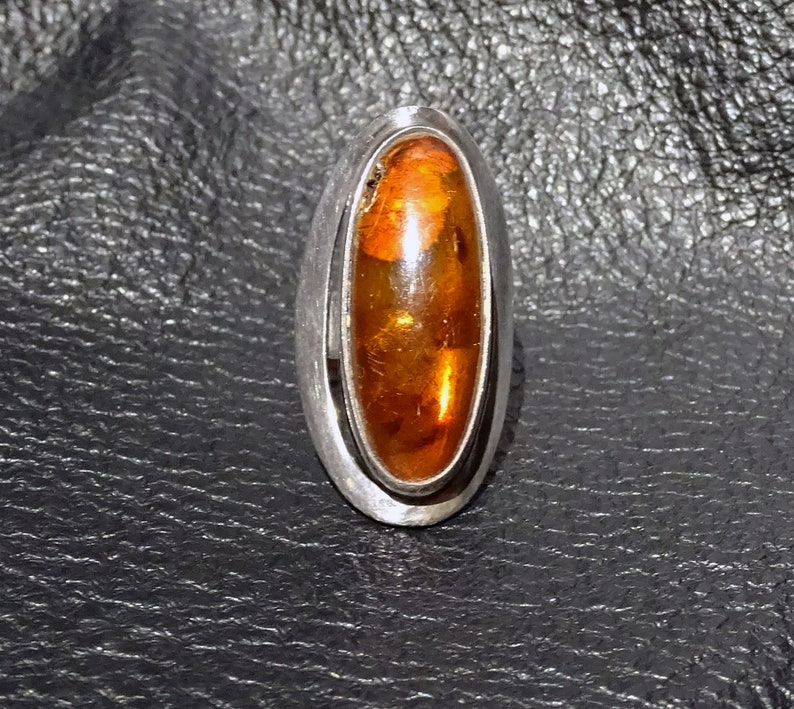 Baltic Amber Ring Signed Sterling Vintage