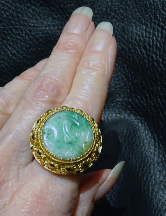 Carved Jadeite Ring, Estate Vintage - image 5