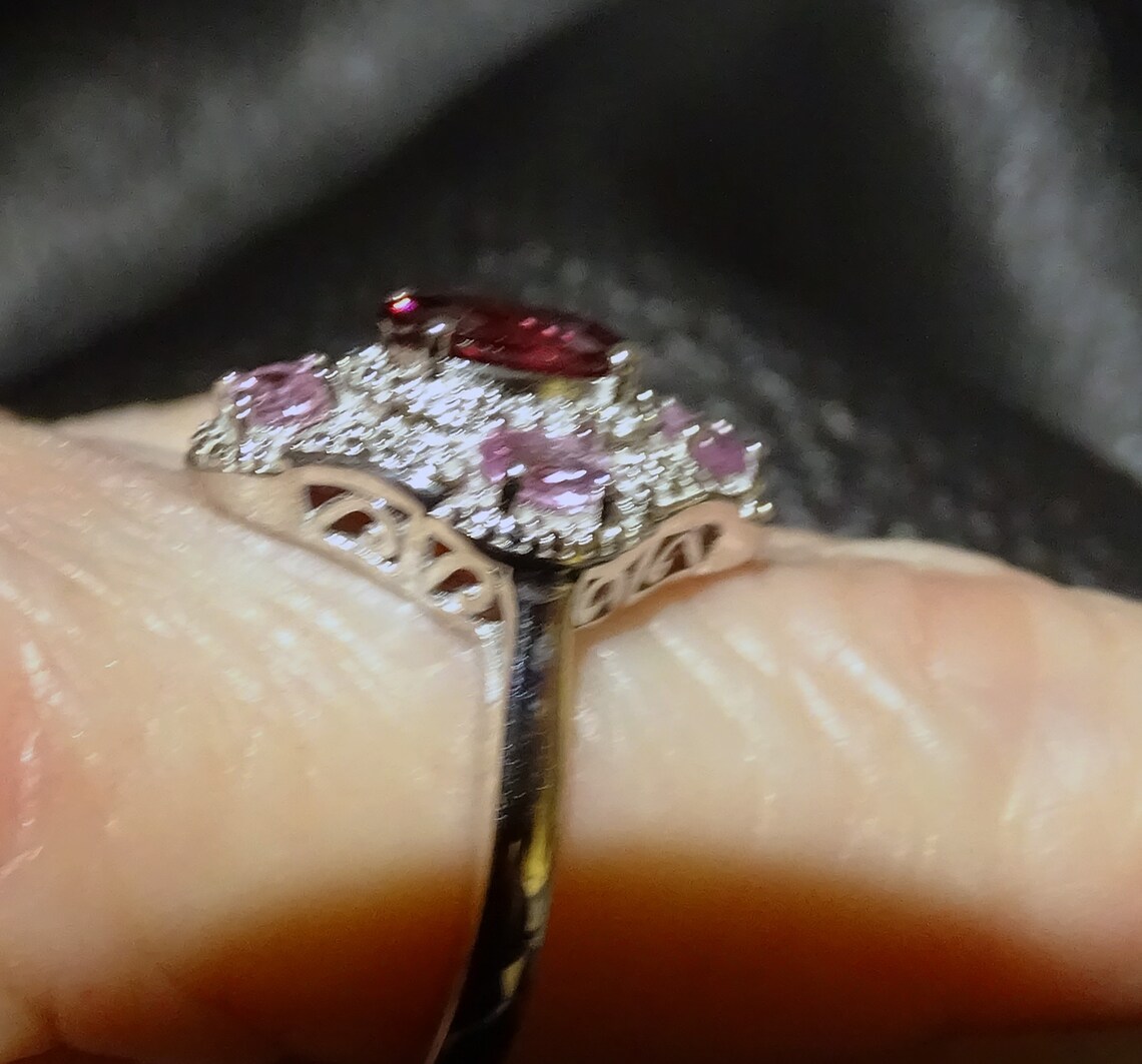 Pink Sapphire Rhodolite Ring, Platinum Over Sterling - Etsy