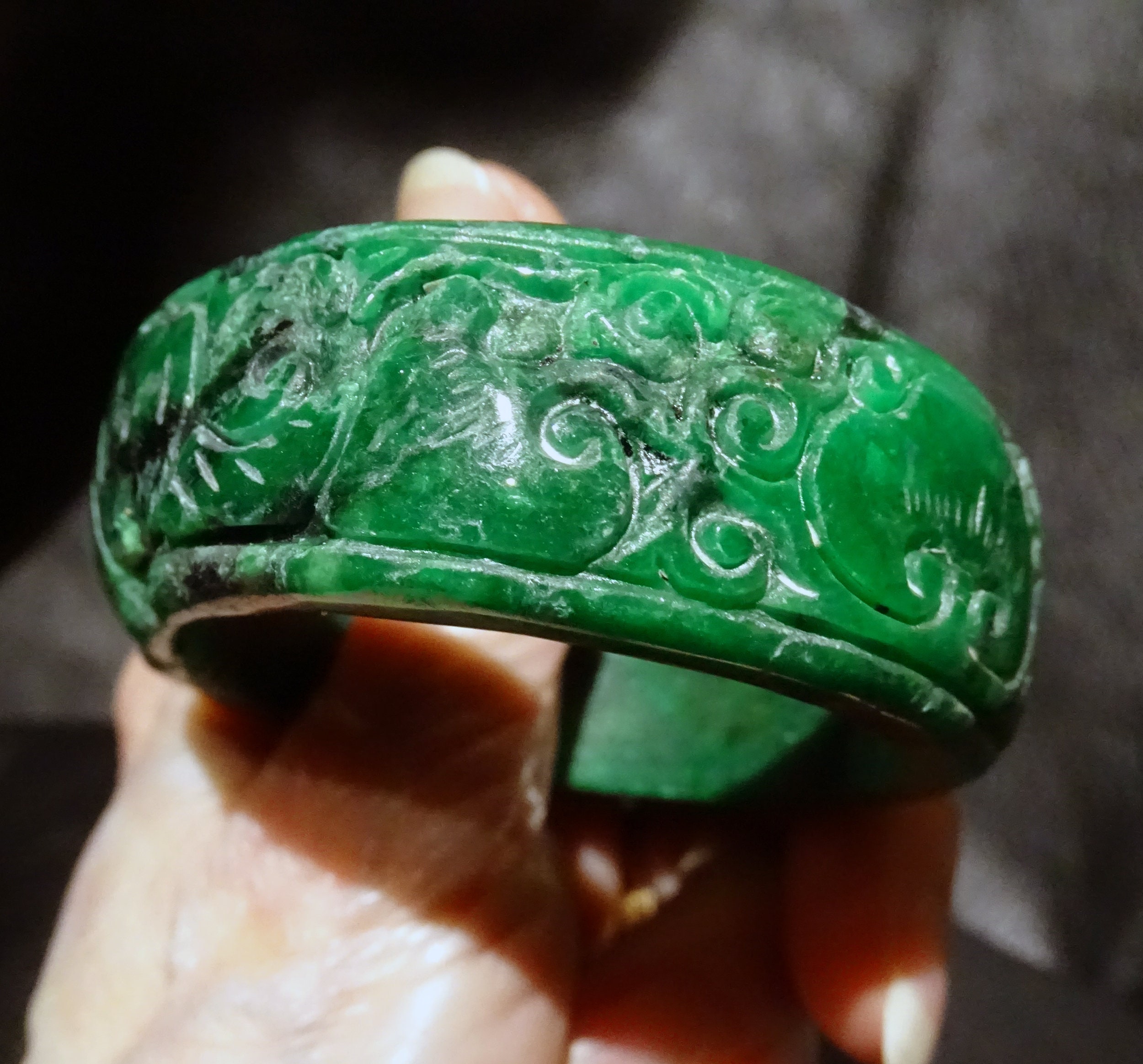 Carved Jade Bangle Vintage Jadeite | Etsy