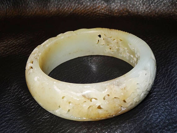 Jade Bangle Bracelet, Antique Hetian Nephrite - image 1