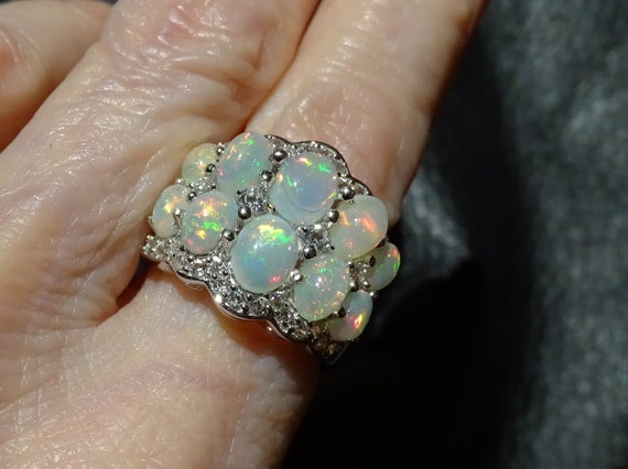 Opal Band Ring, Natural White Zircons, 3.20ctw, S… - image 9