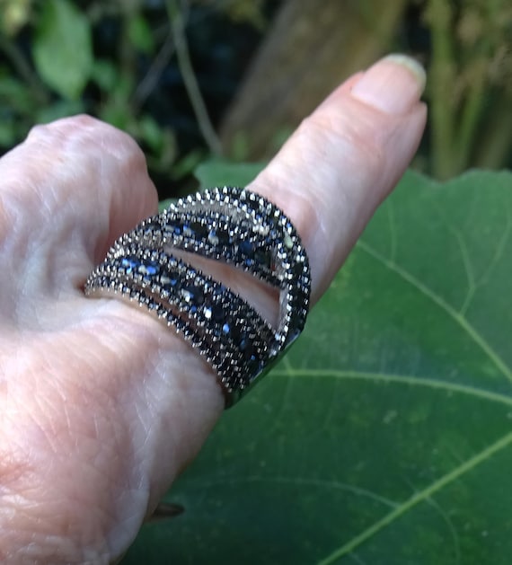 Black Spinel Ring, Statement, Sterling Silver - image 1