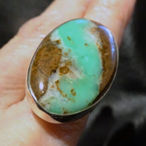Adjustable Chrysoprase Ring, Sterling Silver Vintage Jewelry