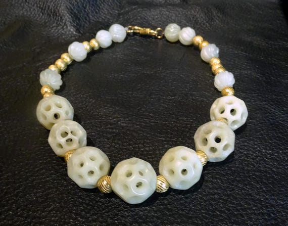 Antique Jade Necklace, Estate Jewelry