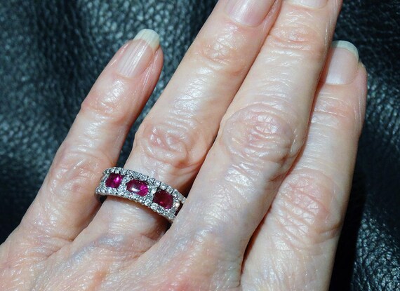 Platinum Ruby Diamond Ring, Natural Rubies - image 4