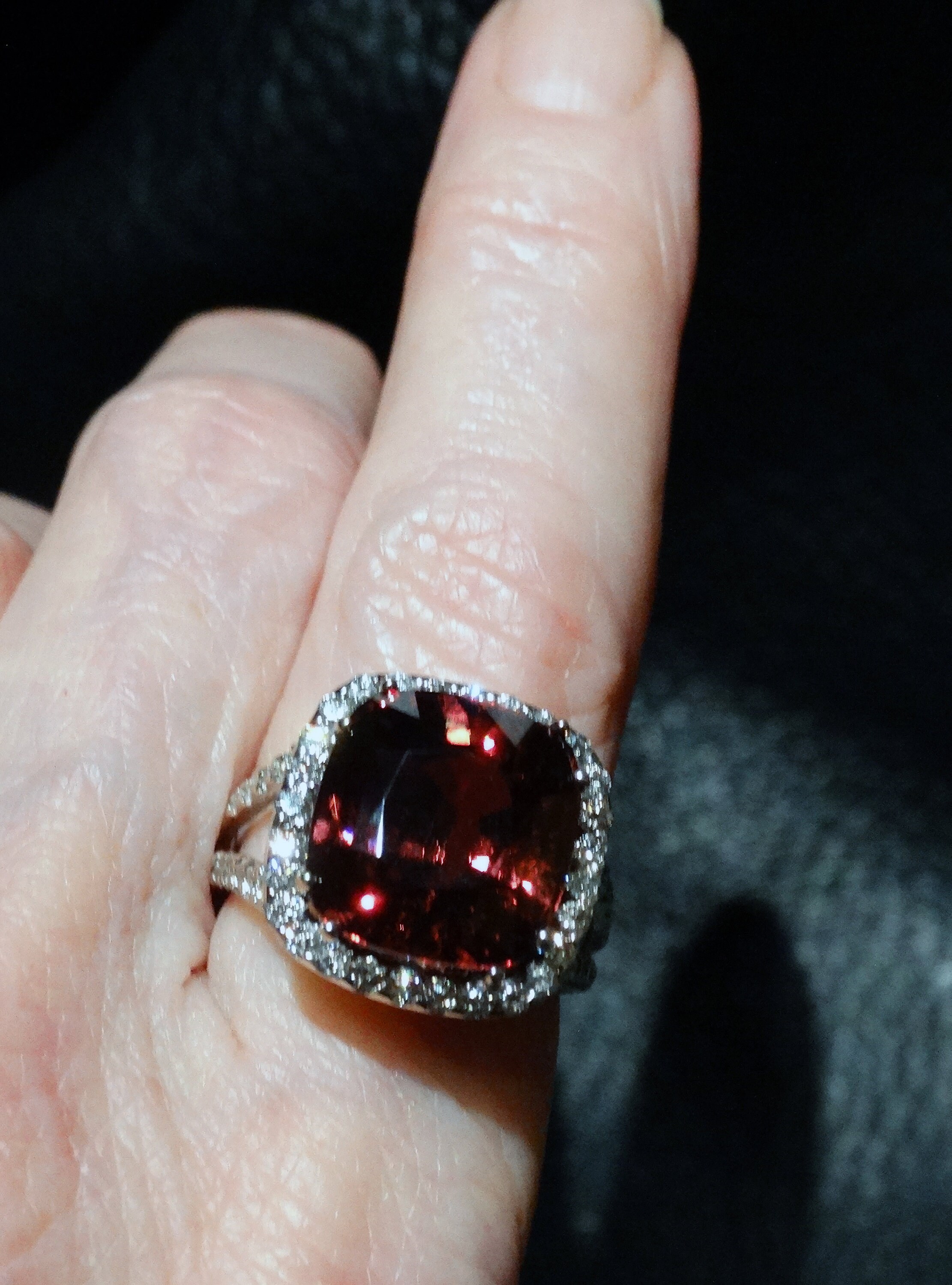 Natural Red Zircon Ring, 12.28 Ctw, Diamonds, Vintage Natural Red Zircon Ring, 12.28 Ctw, Diamonds, Vintage