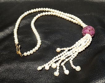 Pearl Tassel Necklace, Freshwater Pearls, Art Deco