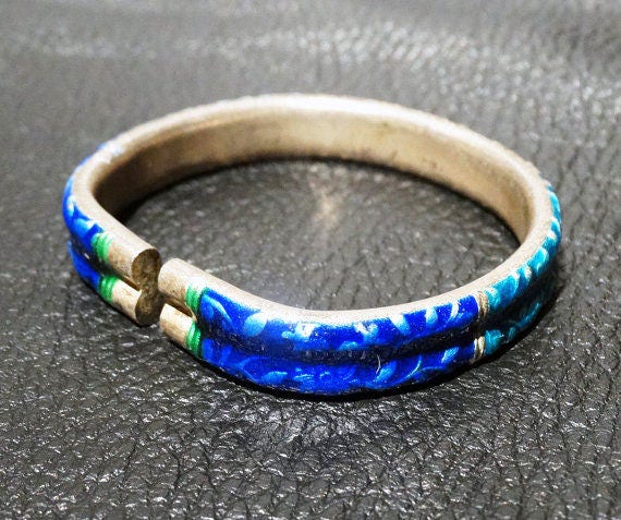 Chinese Enamel Bangle Bracelet, Antique, Qing Dyn… - image 1