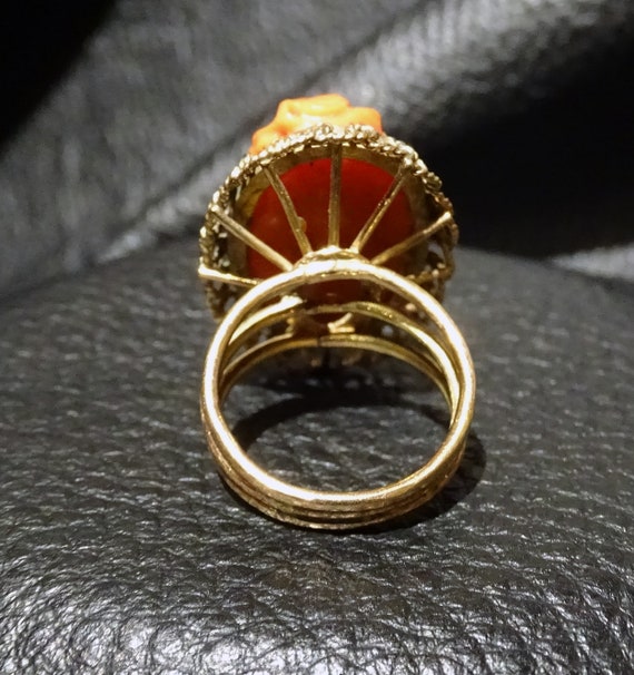 Coral Cameo Ring, 14K Gold, Victorian - image 4