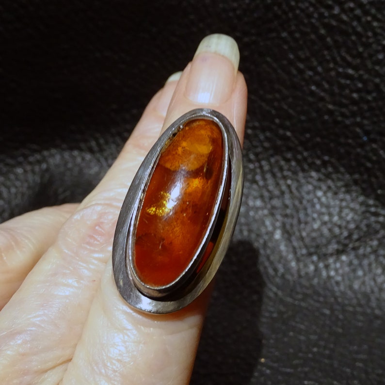 Baltic Amber Ring Signed Sterling Vintage